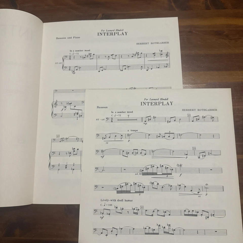 Interplay for Bassoon and Piano by Herbert Rothgarber Southern Music Co. ST-107 - Image 3 of 3
