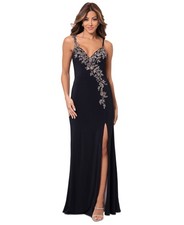 XSCAPE Petite Embellished V-Neck Gown Women's 12P Black V-Neck Back Zip Closure