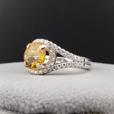 14k While Gold Plated 2Ct Oval LabCreated Yellow Citrine Halo Engagement Ring