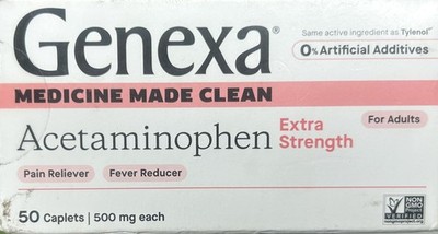 GENEXA ACETAMINOPHEN EXTRA STRENGTH PAIN RELIEVER FEVER REDUCER 50 CAPLETS
