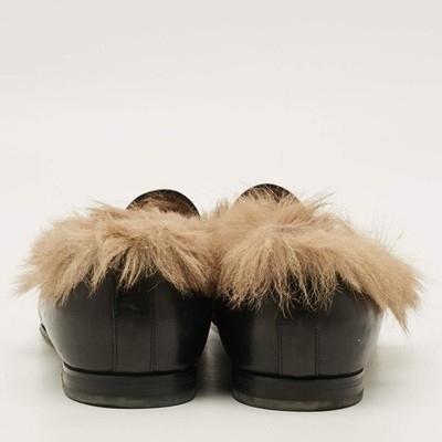 Gucci Princetown Size 44 Black Fur Leather Horsebit Slip On