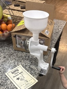 Lehman's Own Grain Mill Manual Adjustable Metal Grinder with Handle Funnel Clamp