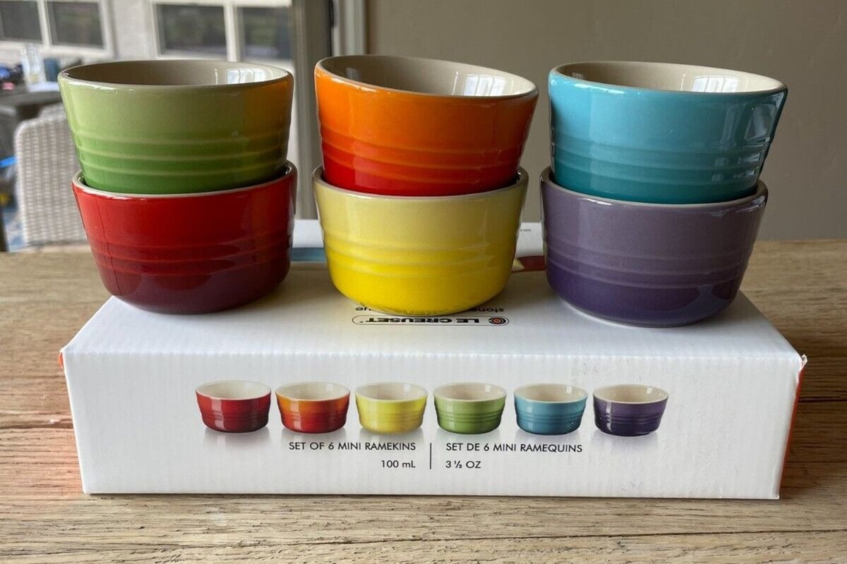 Le Creuset Stoneware Rainbow Multicolor Set of 6 3.5oz Mini