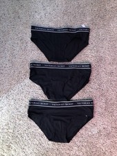 Victoria  s Secret Hiphugger Panties Lot Of 3 NWT Medium Black Cotton Logo Band