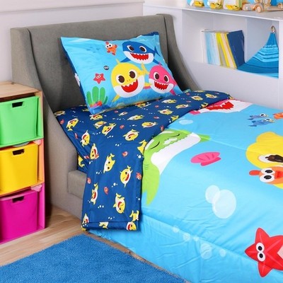 Baby Shark 4-Piece Twin Soft Bedding Set for Kids with Reversible Comforter