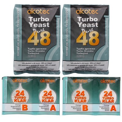 2x Alcotec 48 Dual Purpose Turbo Yeast AND TurboKlar Homebrew Vodka Spirit