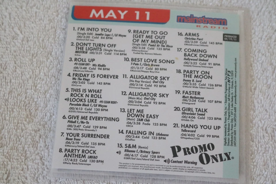 Promo Only Mainstream Radio May 2011 VG+ USA CD Wiz Khalifa Yellowcard Lil Wayne Foto 2 de 2