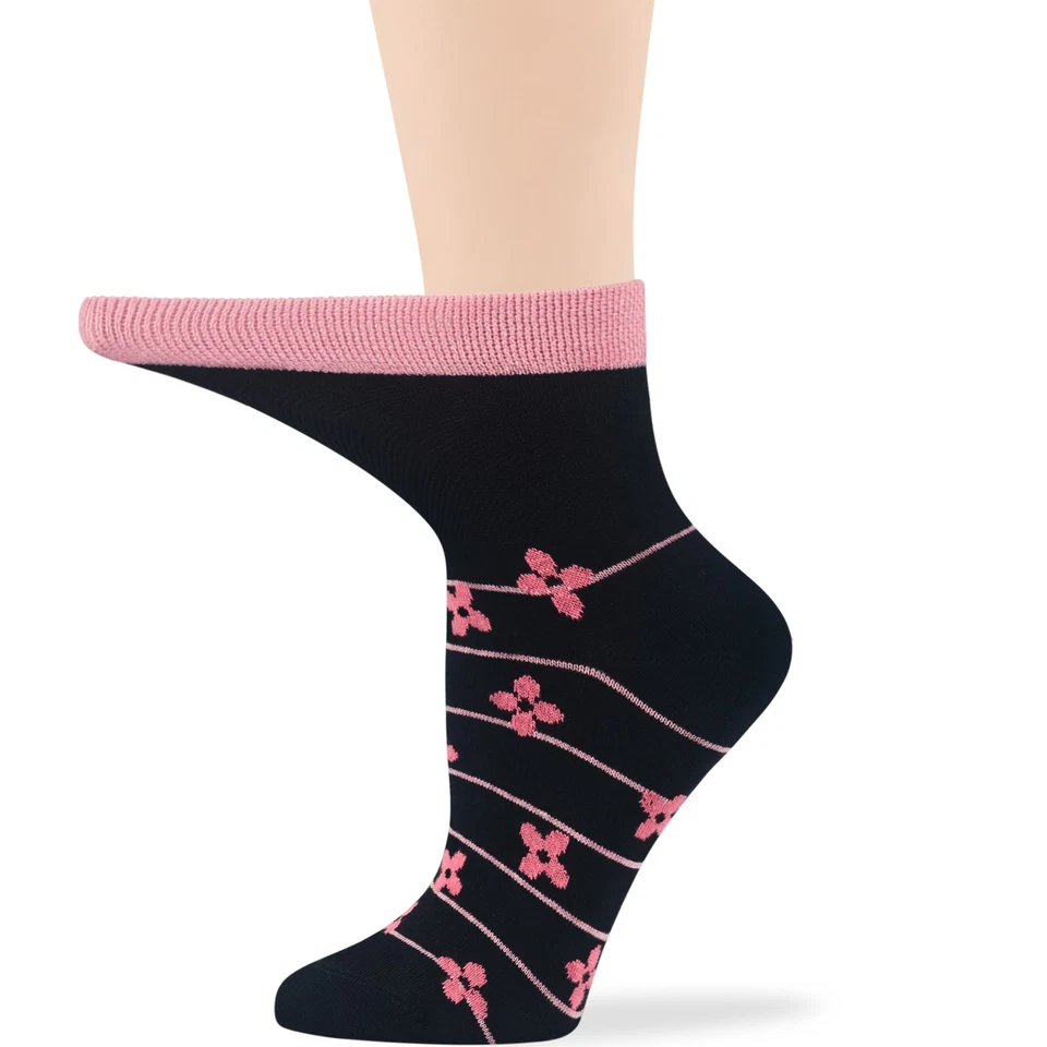 Calcetín de algodón para mujer diabética cuarto 4 pares grandes 10-12 negro rosa salmón Foto 4 de 4