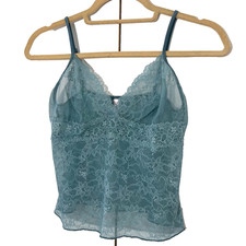 Victoria's Secret Baby Doll Lace Camisole Women M Teal Sheer Floral Fairy Y2K