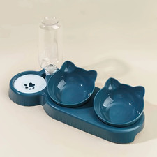 Pet Bowls with Water Feeder, 3 in 1 Ear Design Tilted Cat Water and Food Bowl Se