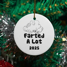 Funny Farted a Lot 2025 Ceramic Christmas Ornament - Sarcastic Humor Holiday
