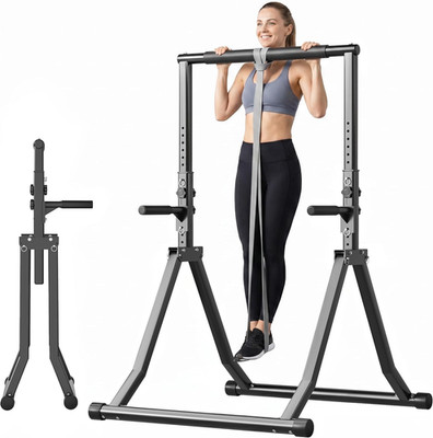 Foldable Power Tower Dip Station for Pull Ups, 58.3''-76.8'' 12 Level 700 LBS, Adj
