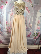 Mascara London Embellished Maxi Prom Dress Champagne/Nude UK 10