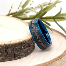 Black CZ Inlay High Polished Edge Stylish Band 8mm Blue Tungsten Wedding Ring