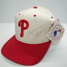 Philadelphia Phillies Vintage Logo 7 Snapback Hat MLB 90's Autographed White Cap
