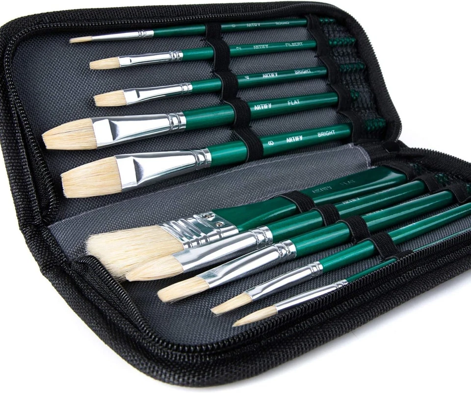ARTIFY 10-Piece Hog Hair Paint Brush Set with Case - Perfect for All Artists - image 3 of 4