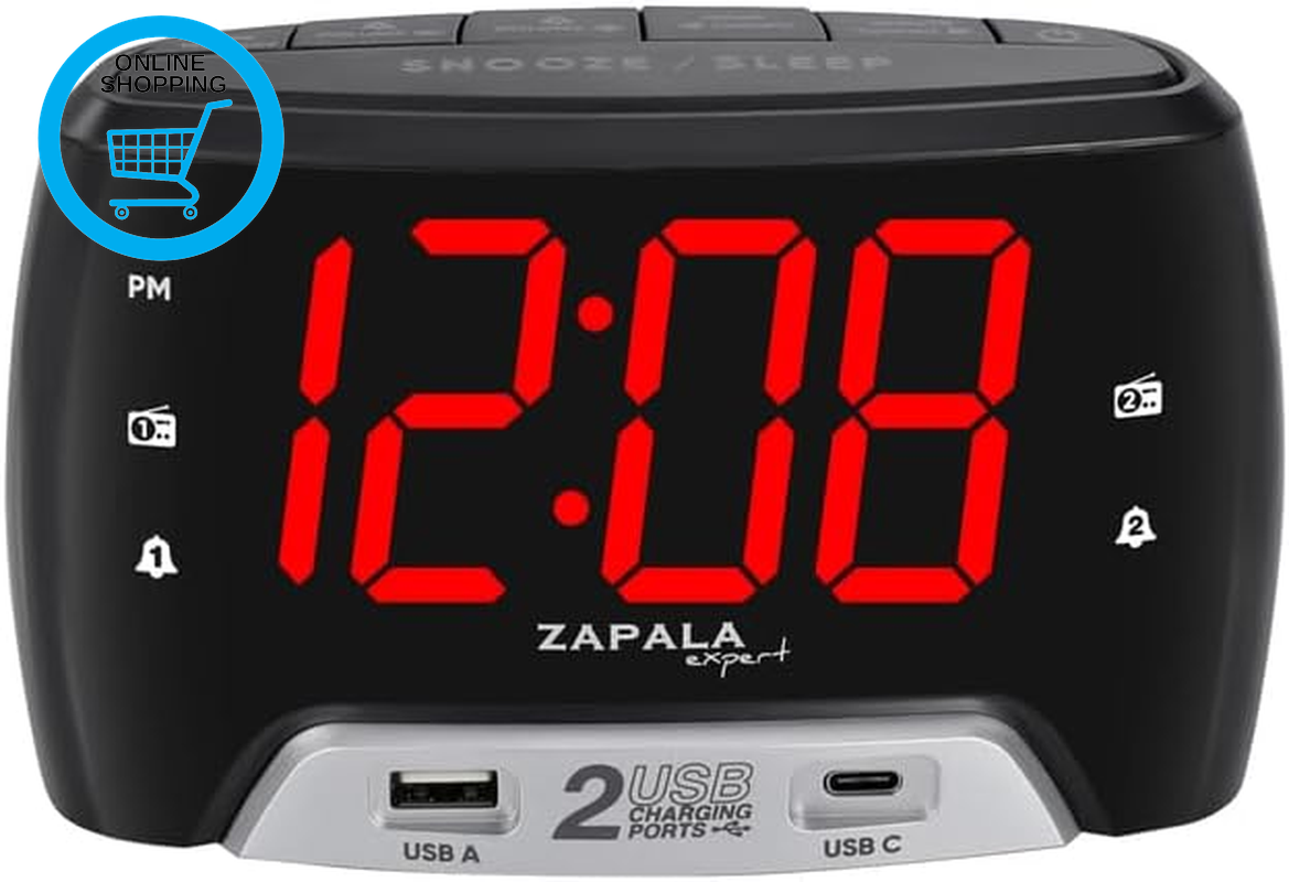 Wake-Up Alarm Clock with Radio for Bedside or Kitchen, Dual Alarm, Sleep & Snooz