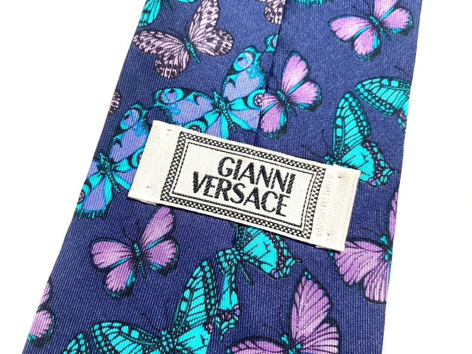 GIANNI VERSACE VINTAGE '90s ICONIC BAROQUE BUTTERFLY TIE SWALLOWTAIL ITALY BLUE - Image 2 of 4