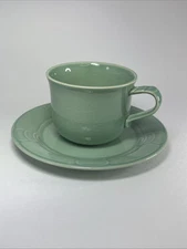 Arita Sculptura Celadon Tea Cup and Saucer Made Japan 