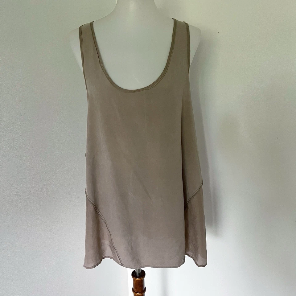 Go by GoSilk Майка L серо-коричневый 100% шелк чистый вырез блузка без рукавов - Изображение 2 из 4