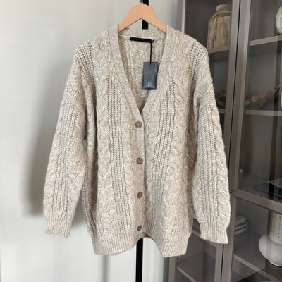 Jenni Kayne Cable Knit Cocoon Oatmeal Cardigan S NEW Tan Alpaca Merino Sweater