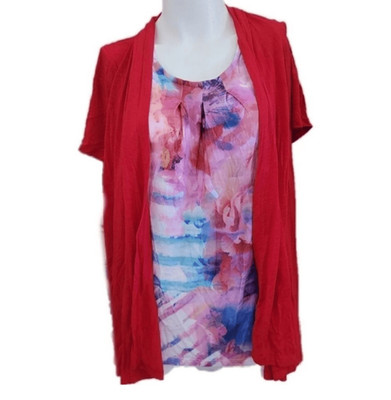 Womens plus size dreamy floral blouse built in jacket M 8-10 watercolor cardigan