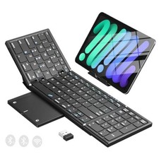 Foldable Bluetooth Keyboard with Touchpad Number Pad, 3 Devices 2.4G BTx2