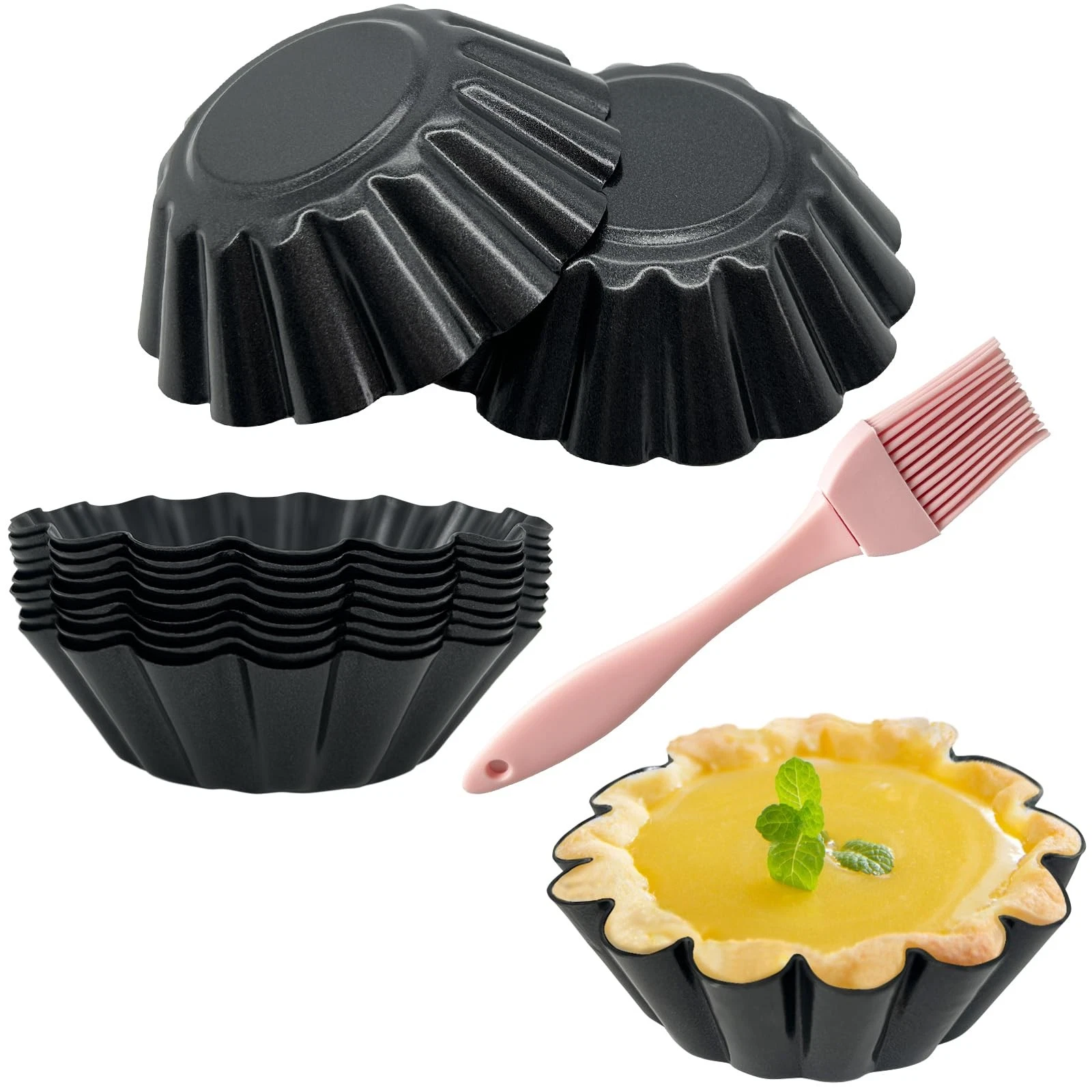 12 PCS Egg Tart Molds 3 Inch Non Stick Mini Tart Pans Pastry Brush