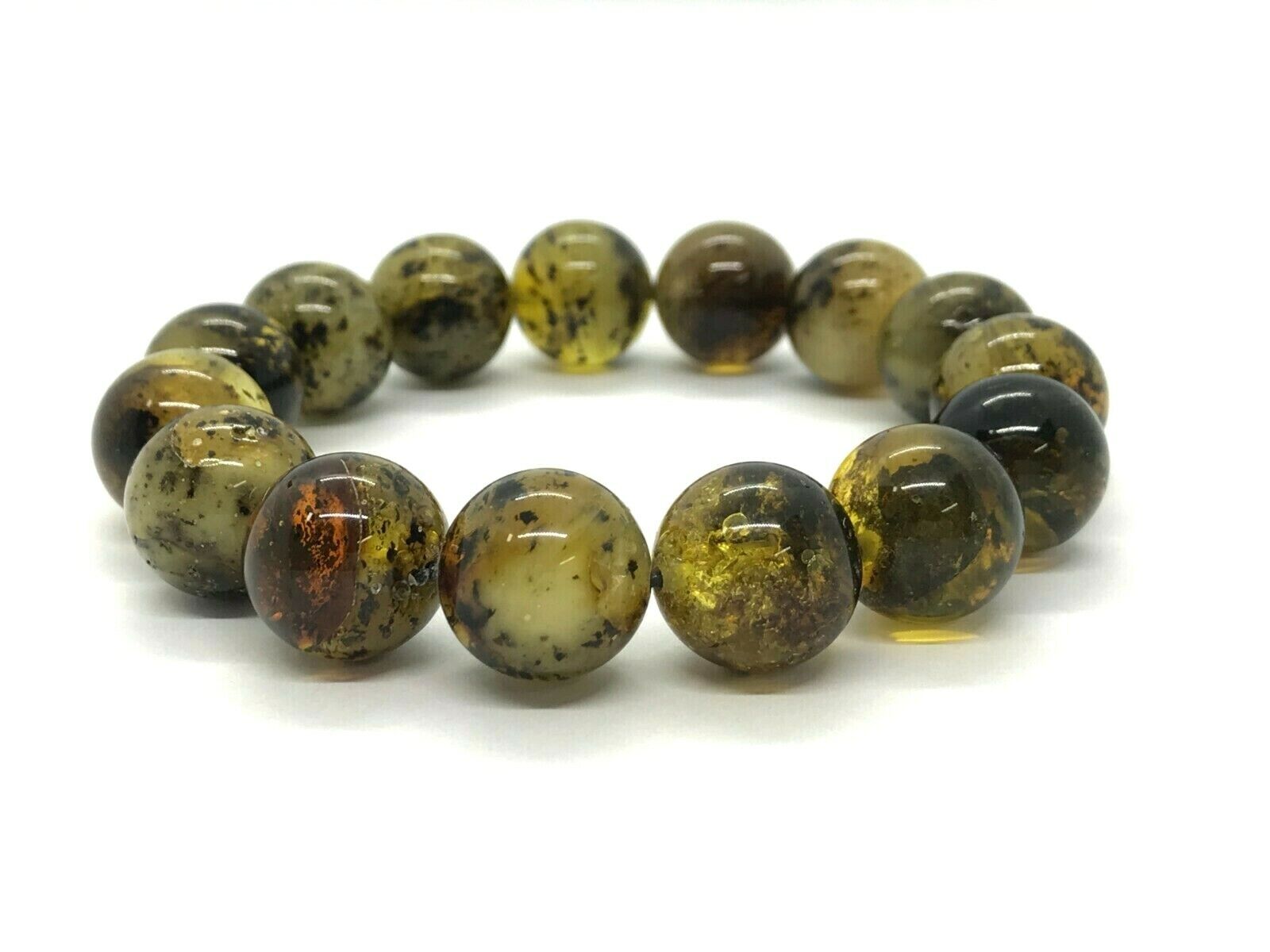 Amber Bracelet Natural Baltic Amber dark yellow greenish round beads 30,2g 7715 Natychmiastowa dostawa w zwykłym sklepie