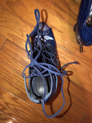 SCHUTZ royal blue croco strappy lace up high heels stiletto shoes sandals 38 7.5 - Picture 5 of 7