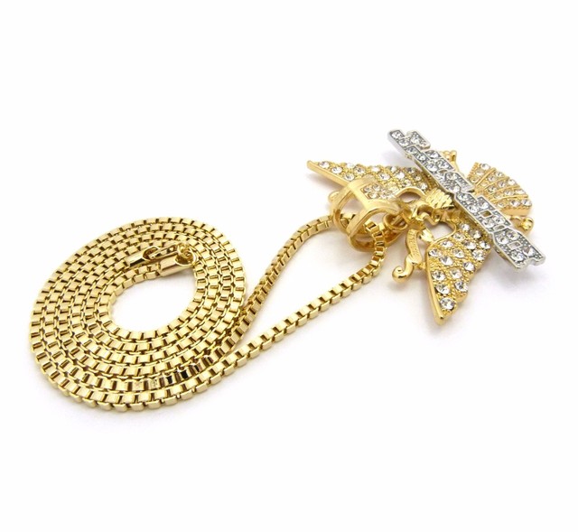 Stone Filled Two Tone Dipset Bird Pendant 30" Various Chain Necklace