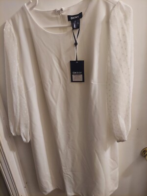 DKNY Ivory Sheer Sleeve Sheath Dress Size 14