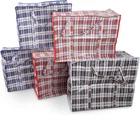5 Pack Laundry Bags With Strong Handle & Dual Zip Checkered Reusable Storage Bag