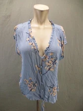 Studio B By Bobeau Size L Womens Floral Plunge Knot Short Sleeve Button Up 904