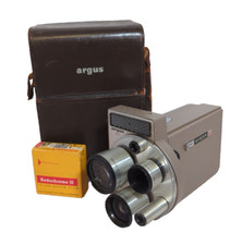 Vtg 1950  s ARGUS M3 Cinetronic 8MM Movie Camera TURRET Lens w/ Case  Film