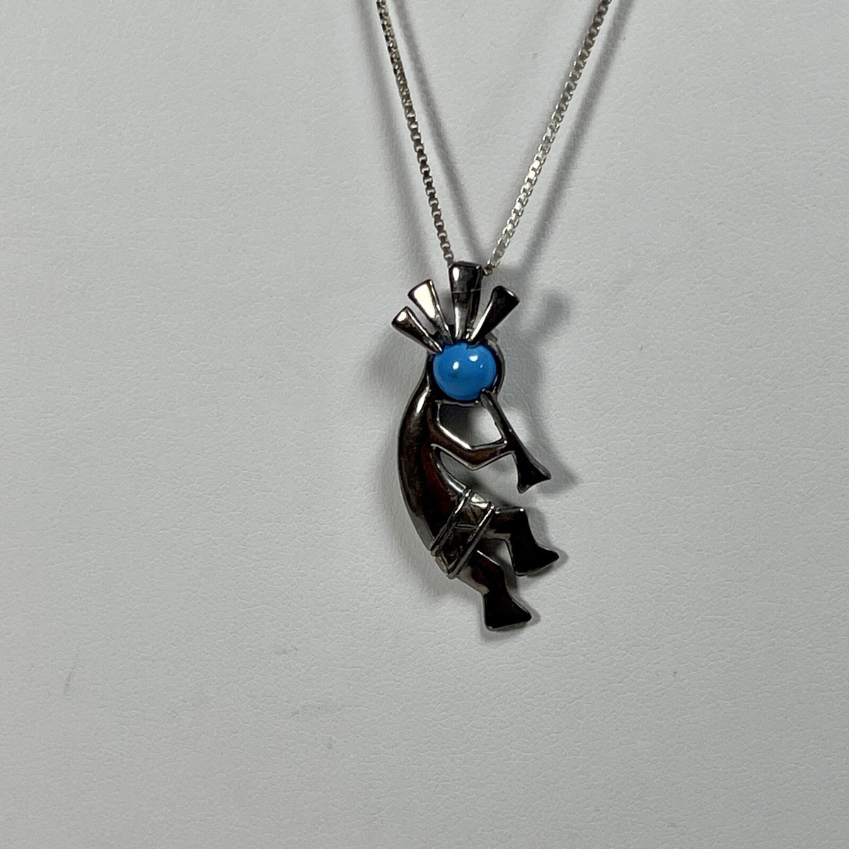 Vintage Sterling Silver Kokopelli Dancer Blue Necklace JC Jim 