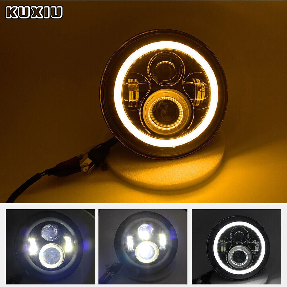 Faros LED redondos DOT 7" Halo Angel Eyes DRL para Land Rover Defender 90 y 110 Foto 3 de 4