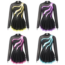 Girl's Rhinestone Ice Skating Dress Roller Skating Skirted Leotard Dance Costume