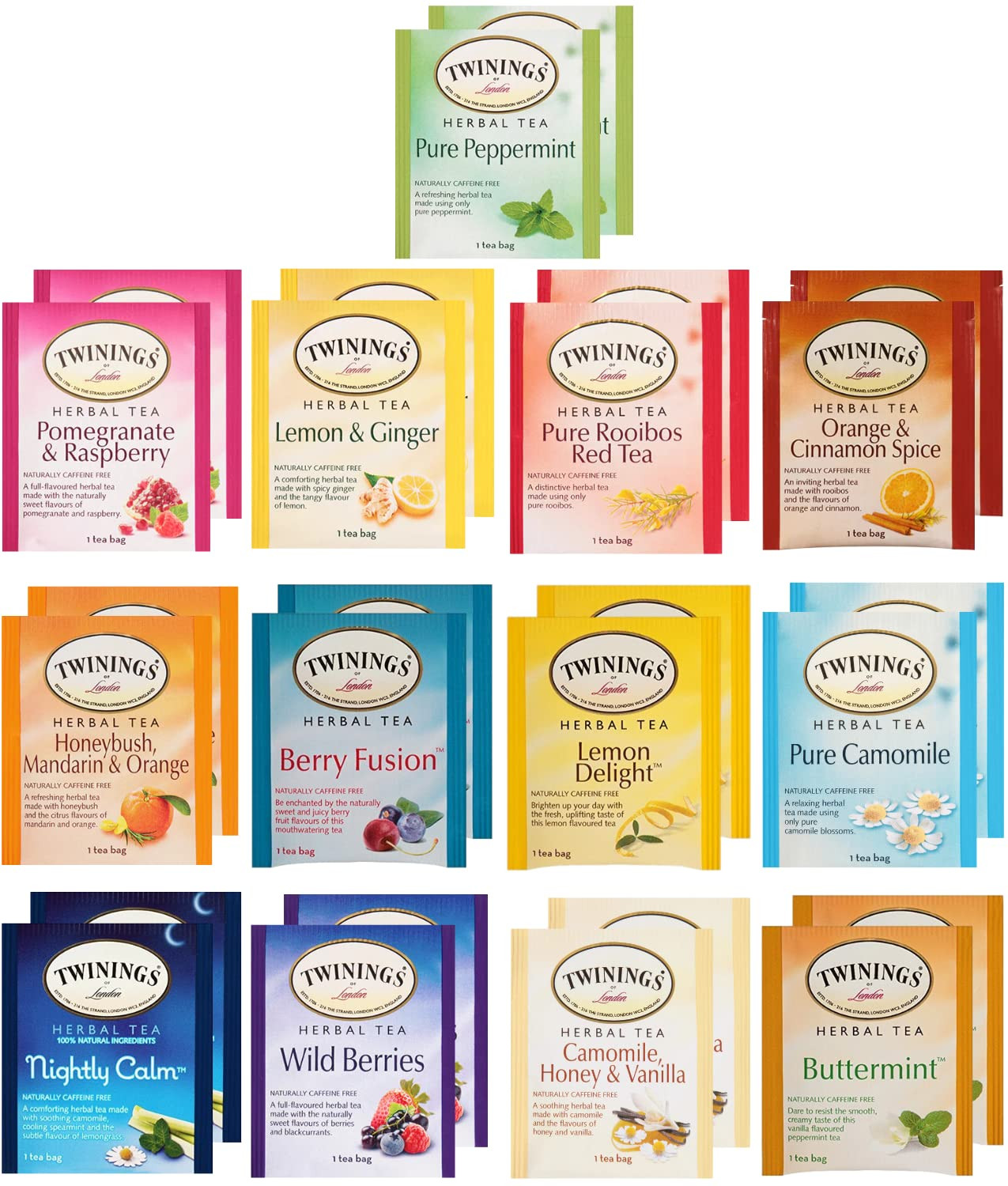 Twinings Herbal Tea Variety Pack - Decaf Tea Sampler - 26 Individually Wrapped H