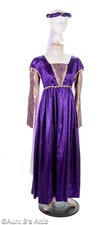 Renaissance Maiden Dress 2Pc Purple Satin  Gold Brocade Dress  Headpiece