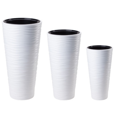 Blumenkübel Weiß 3er SET Slim 3D Effect Blumentopf H:79cm H:68.5cm H:56.5cm