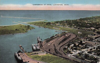 SS Badger Ludington Harbor Pere Marquette railroad Car Ferry Vtg Postcard G63