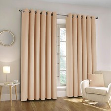 Plain Blackout Eyelet Curtains Ready Made Ring Top Thick Curtains With Tie Backs
