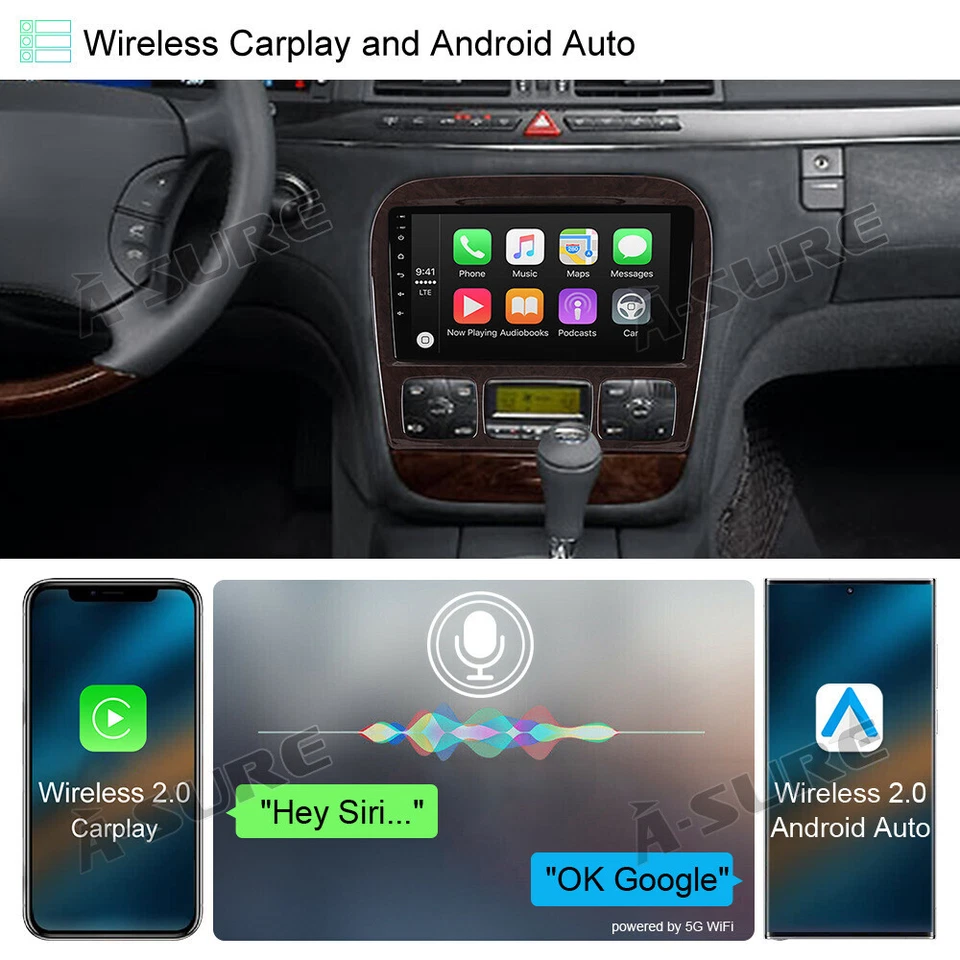 64G For Mercedes-Benz S-Class W220 1998-2005 Android 14 Car Radio GPS Stereo DSP - Image 4 of 4