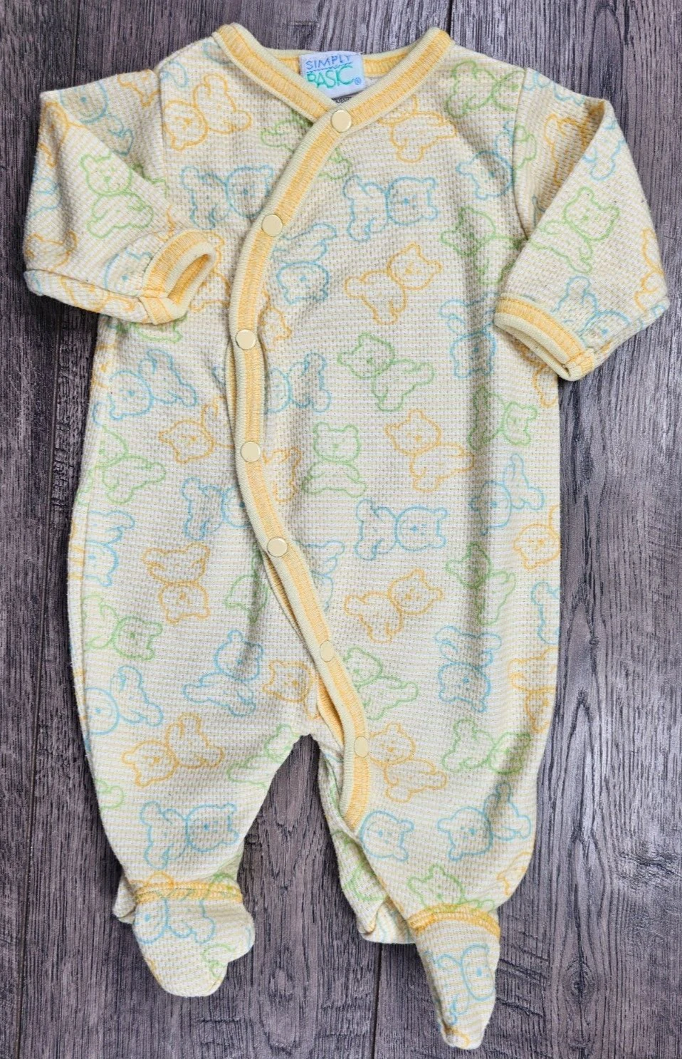 Baby Girl Boy Clothes Vintage Simple Basic Preemie Yellow Bear Footed Outfit