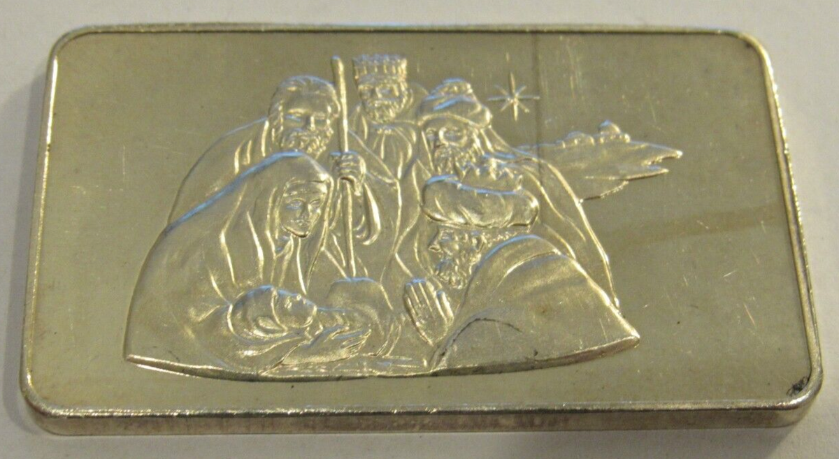 1973 Nativity Calvin Massey 1 Troy Oz. .999 Silver Bar - Mount