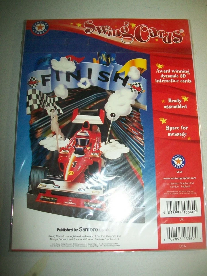 Santoro Santoro 3D Pop-Up Swing Card - Race Car Finish Line - NEW IN THE PACKAGE - Image 2 of 3