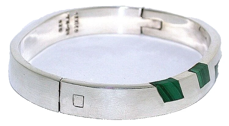 Brazalete Brazalete Vintage TN-24 México Plata de Ley 925 Malaquita Bisagras EBS57 Foto 3 de 3