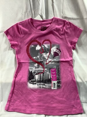 Time 2 Shine t shirt Girls size XS 4-5 Pink Short sleeve Paris Eiffel Tower NEW