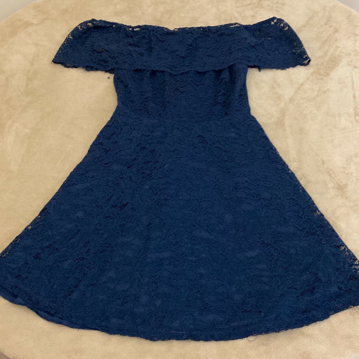 Charlotte Russe Womens Navy Blue Lace Off The Shoulder A Line Dress Size  Small | eBay
